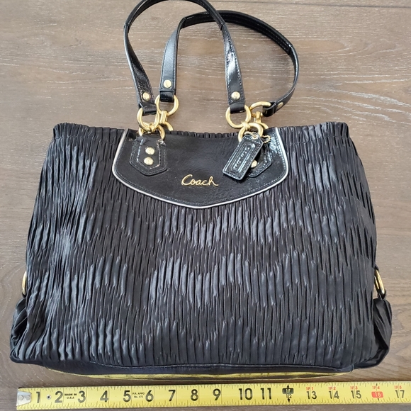 VINTAGE COACH, Ashley Gathered Satin Carryall Tote. BLACK, - Picture 11 of 15